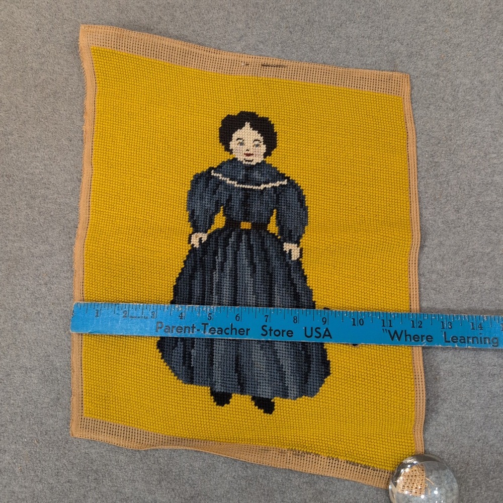 Vintage Hand Stitched Needlepoint Porcelain Doll 1880 Victorian Textile Art - Picture 3 of 4